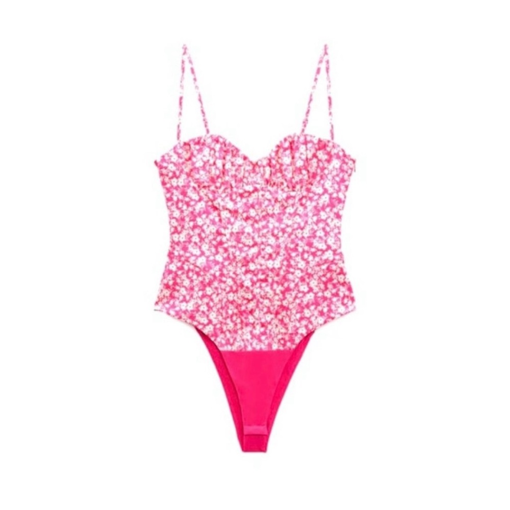 NWT Beautiful and Flirty Zara Pink Floral Bodysuit - Picture 7 of 14